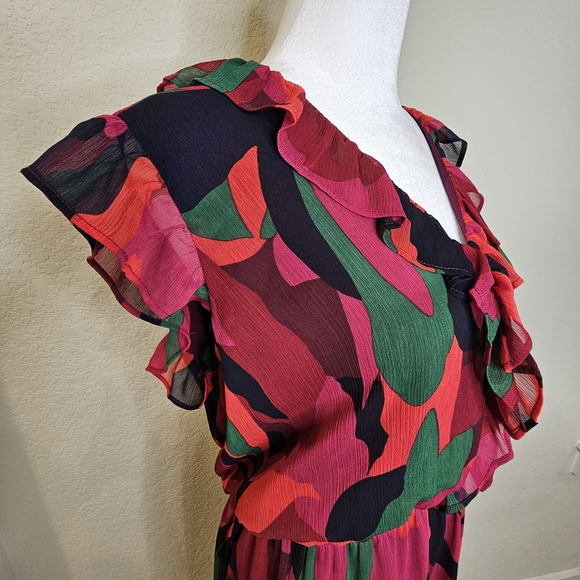 Banana Republic Red, Bergundy, Green Flutter Midi Dress - Picture 2 of 8